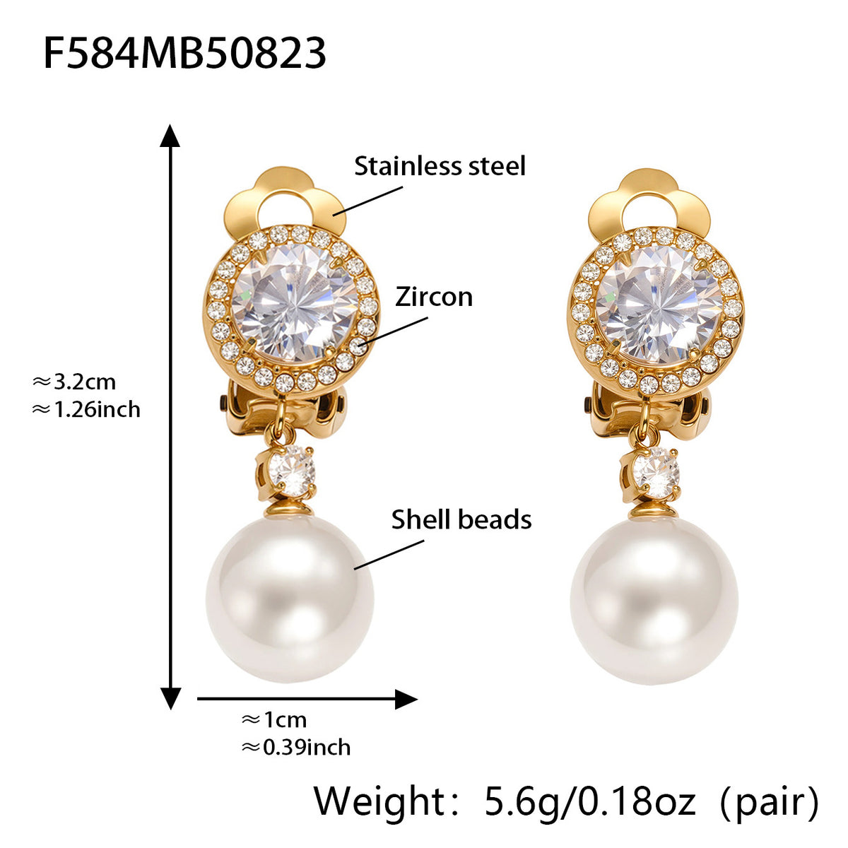 Cubic Zirconia Faux Pearl Clip-On Earrings