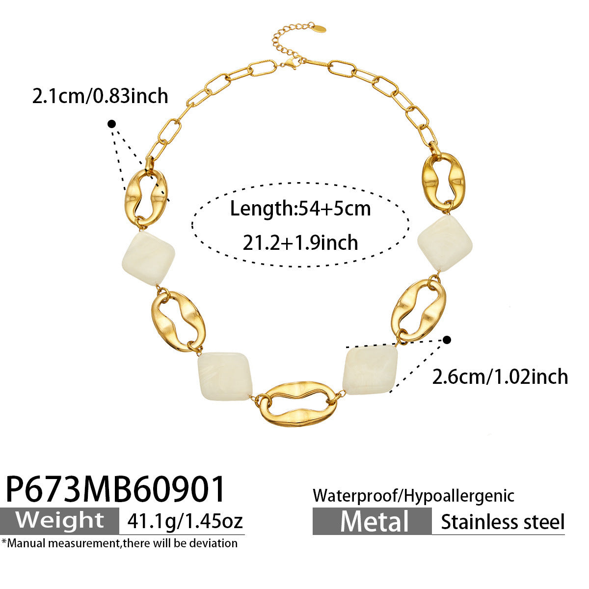 18K Gold-Plated Resin Geometric Link Necklace