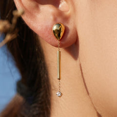 18K Gold-Plated Bar and Cubic Zirconia Drop Earrings
