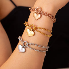 Mixed-Link Heart Charm Bracelet