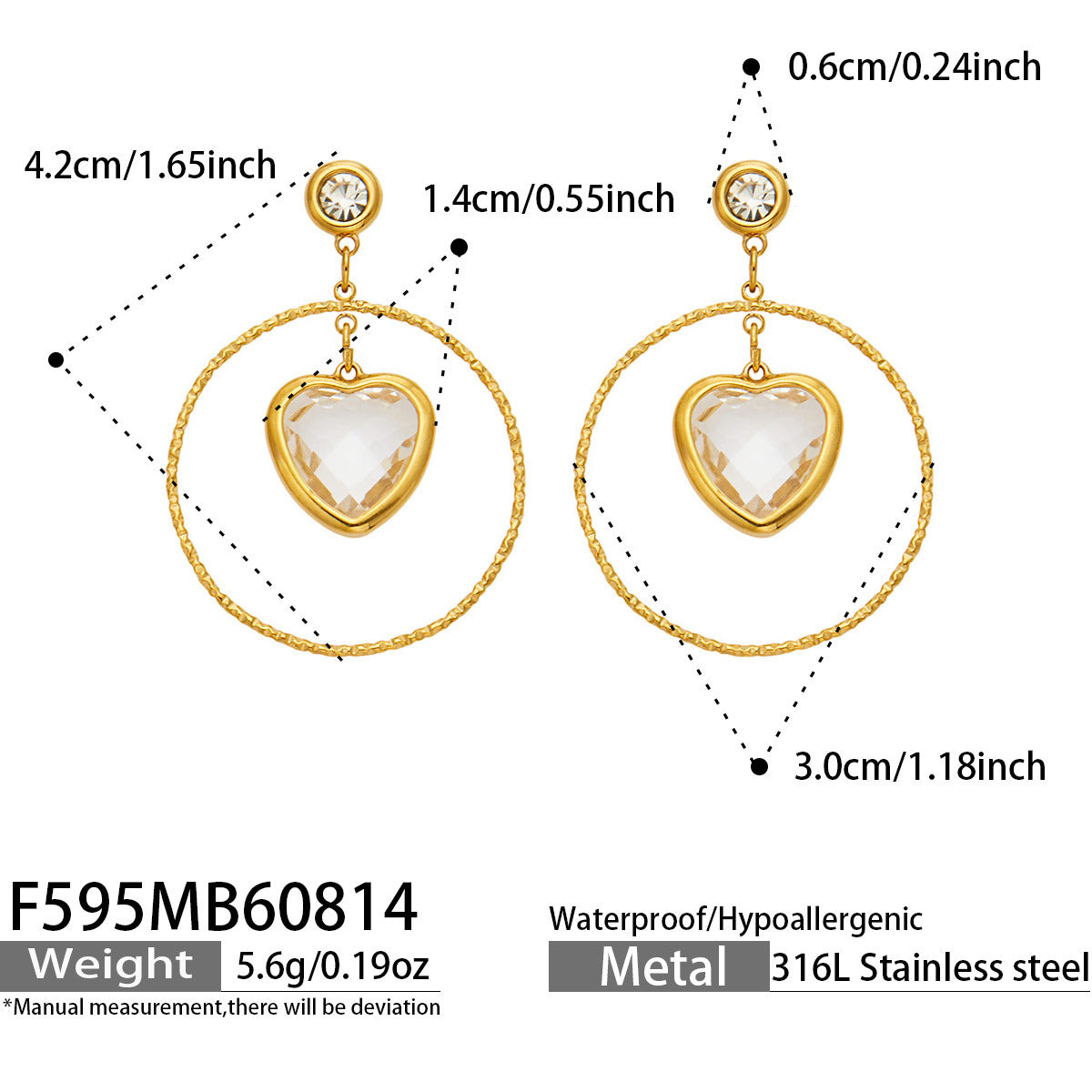 Czech Glass Heart and Circle Drop Earrings