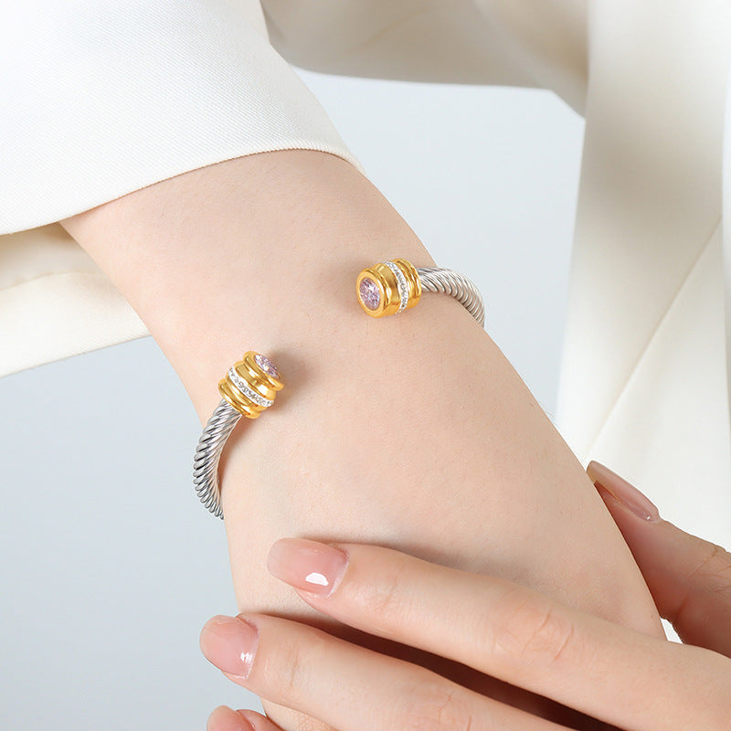 Colored Cubic Zirconia Cable Cuff Bracelet