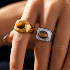 Tiger Eye Oval Statement Ring