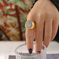 18K Gold-Plated Oval Pave Statement Ring