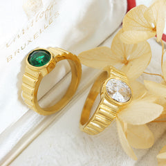 Oval Cubic Zirconia Ridged Band Ring