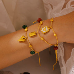 18K Gold-Plated Agate Charm Bracelet