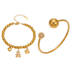 18K Gold-Plated Bear & Heart Charm Bangles