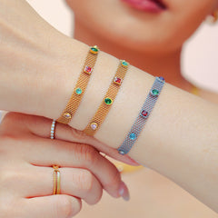 Colorful Cubic Zirconia Mesh Necklace & Bracelet