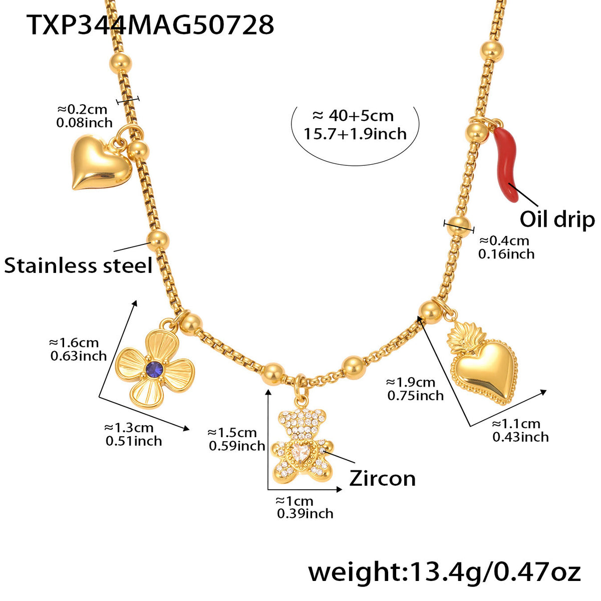 Heart & Flower Charm Necklace, Bracelet & Pendants
