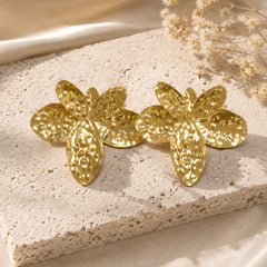 18K Gold-Plated Hammered Flower Stud Earrings