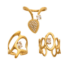Glass Accent and Open Heart Statement Rings