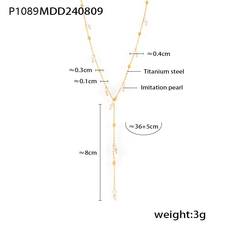 18K Gold-Plated Pearl-Look Y Necklace