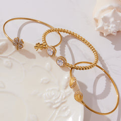 18K Gold-Plated Clover and Cubic Zirconia Open Cuffs