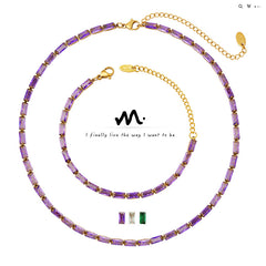 Colorful Cubic Zirconia Station Necklace & Bracelet