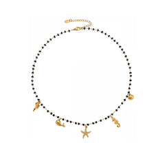 Black Crystal Bead Ocean Charm Necklace