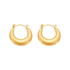 18K Gold-Plated Textured Round Hoop Earrings