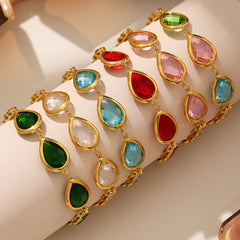 Gold-Tone Teardrop Glass Link Bracelet