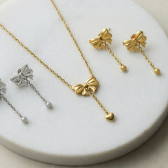 Bow and Heart Drop Earrings or Necklace