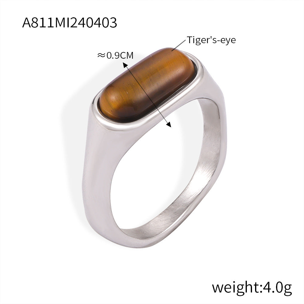 Tiger Eye Rectangle Signet Ring