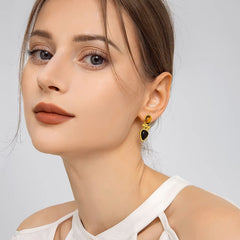 Daphne Vintage-Inspired Tiger-Eye Black Agate Heart Stud Earrings