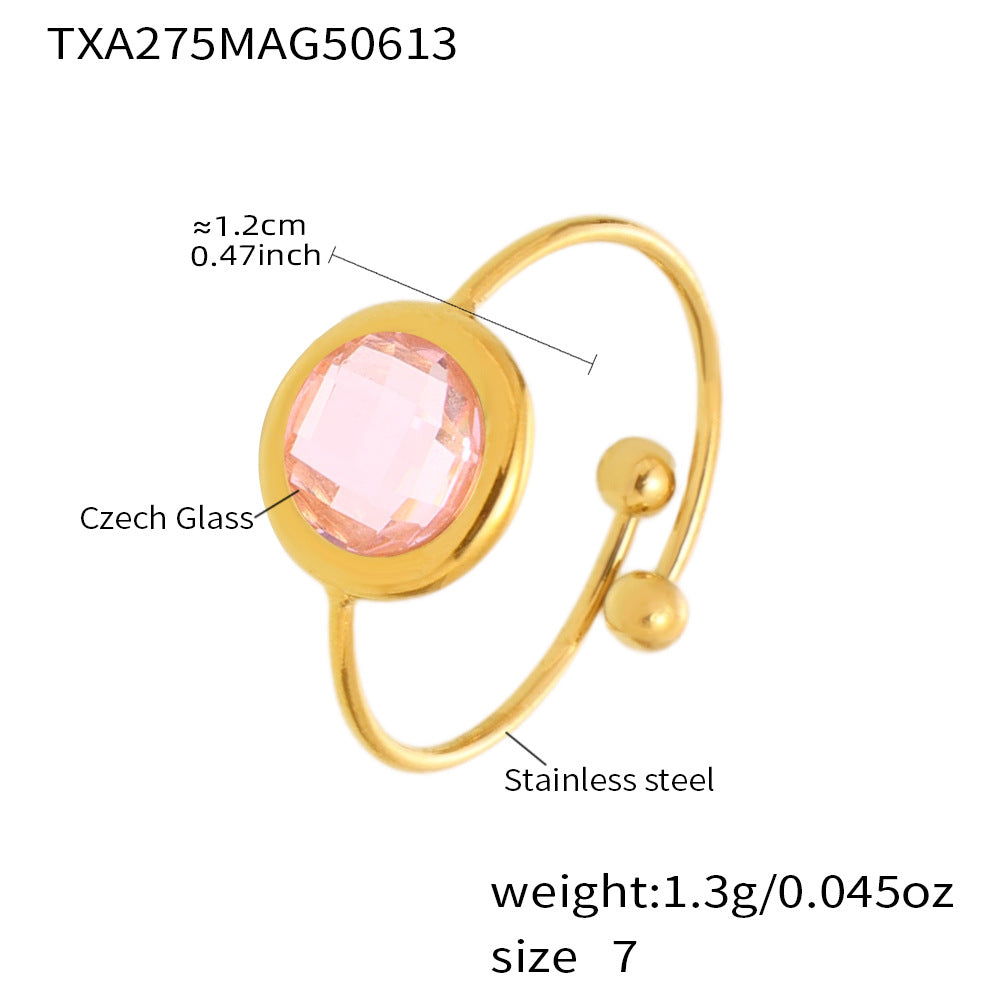 Gold-Tone Round Glass Open Ring