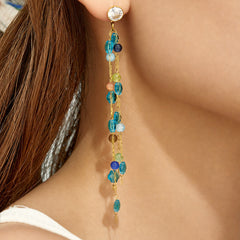 Natural Crystal Bead Chain Drop Earrings