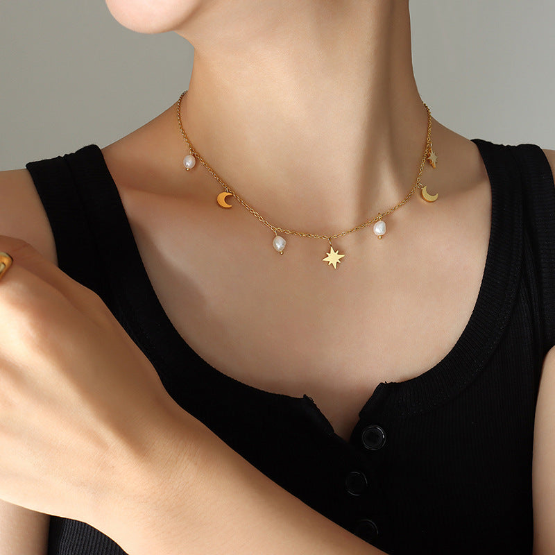 Freshwater Pearl Star and Crescent Necklace