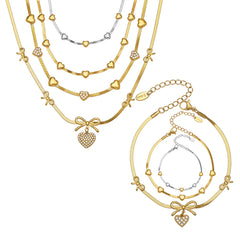 18K Gold-Plated Bow and Heart Necklace or Bracelet