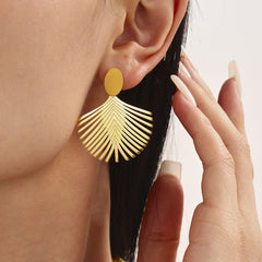 Gold-Tone Palm Leaf Fan Drop Earrings