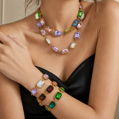 18K Gold-Plated Colored Glass Statement Jewelry