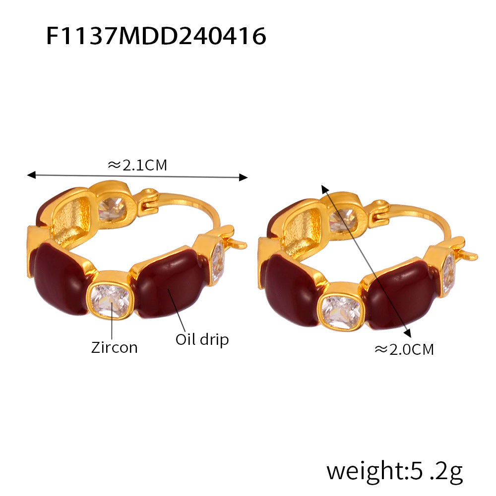 18K Gold-Plated Deep Red Enamel Earrings