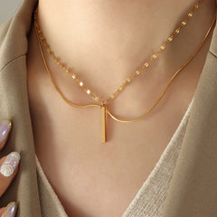 Gold-Tone Double Layer Bar Pendant Necklace