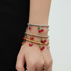 Cherry and Daisy Beaded Charm Bracelet