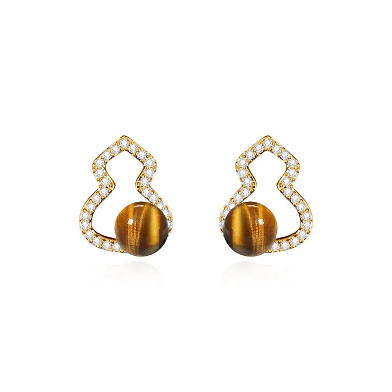 Daphne Tiger-Eye Gourd Stud Earrings