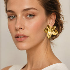 18K Gold-Plated Hammered Flower Stud Earrings