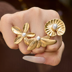 Floral Shell Pearl-Look Open Ring Designs