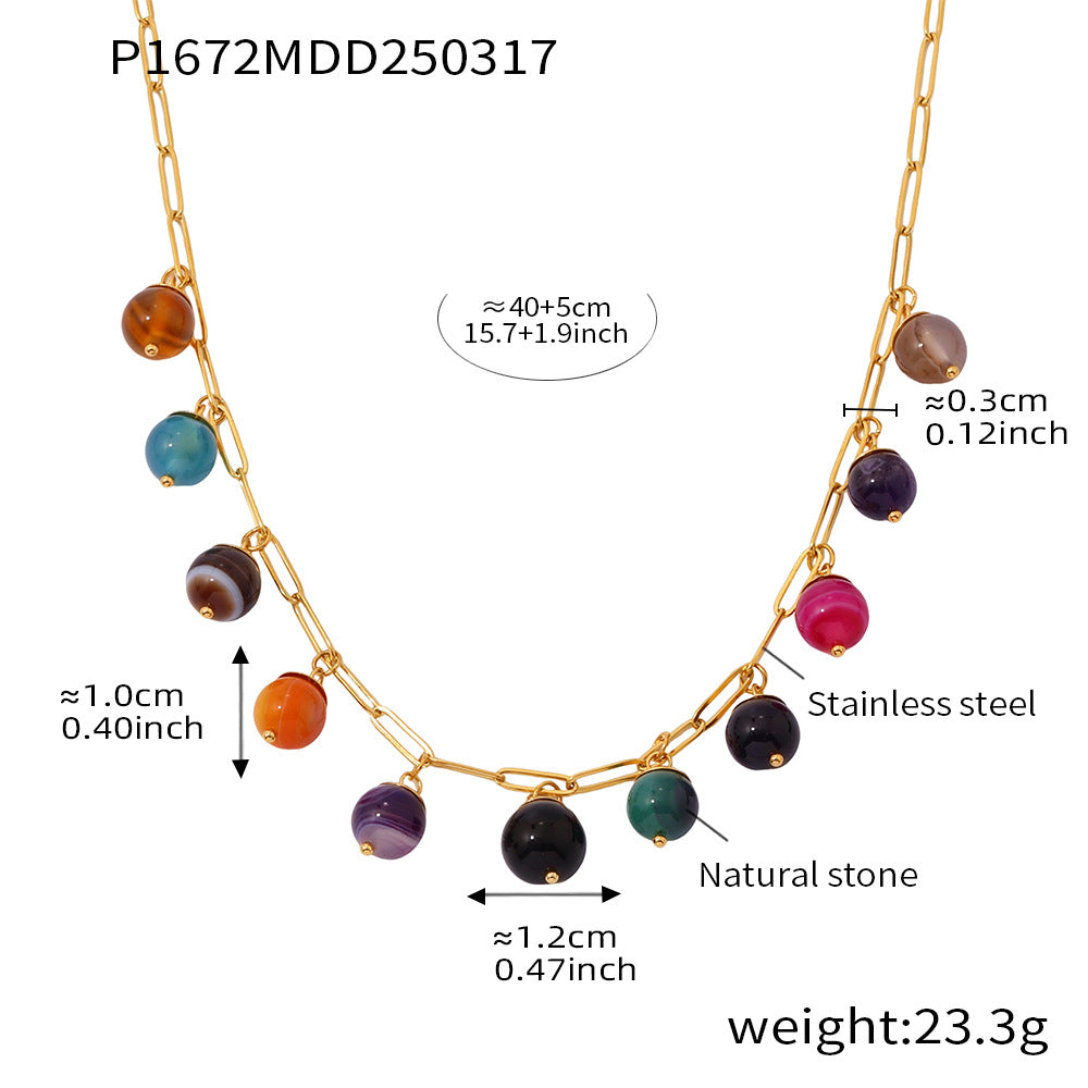 Multicolor Natural Stone Charm Link Necklace