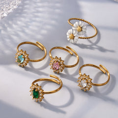 Colorful Flower Open Statement Rings