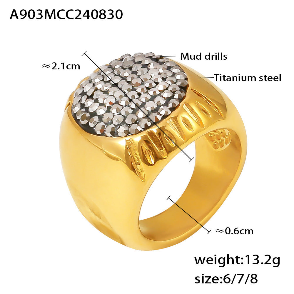 18K Gold-Plated Oval Pave Statement Ring