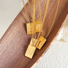 Gold-Tone Square Initial Pendant Necklace