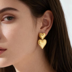 18K Gold-Plated Heart Drop Stud Earrings