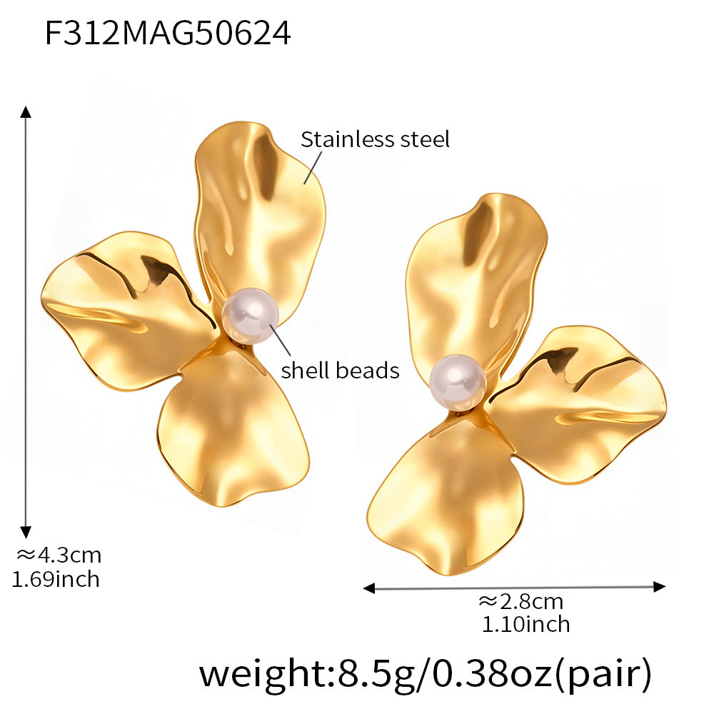 18K Gold-Plated Three-Petal Pearl-Look Earrings