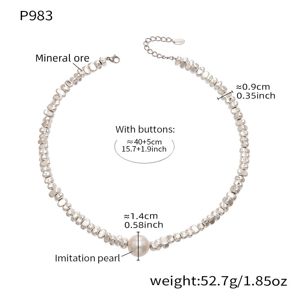 Imitation Pearl Textured Chain Necklace