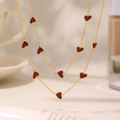 Gold-Tone Enamel Heart Station Necklace