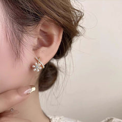 Nicolette Vintage-Inspired Pearl Pavé Floral Stud Earrings