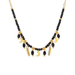 Black Crystal Moon Charm Necklace