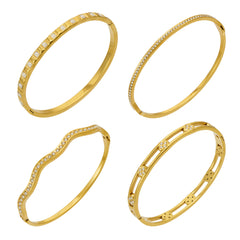 Gold-Tone Cubic Zirconia Wave Bangle Designs