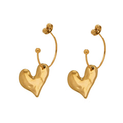 Matte Heart Charm Open-Hoop Earrings