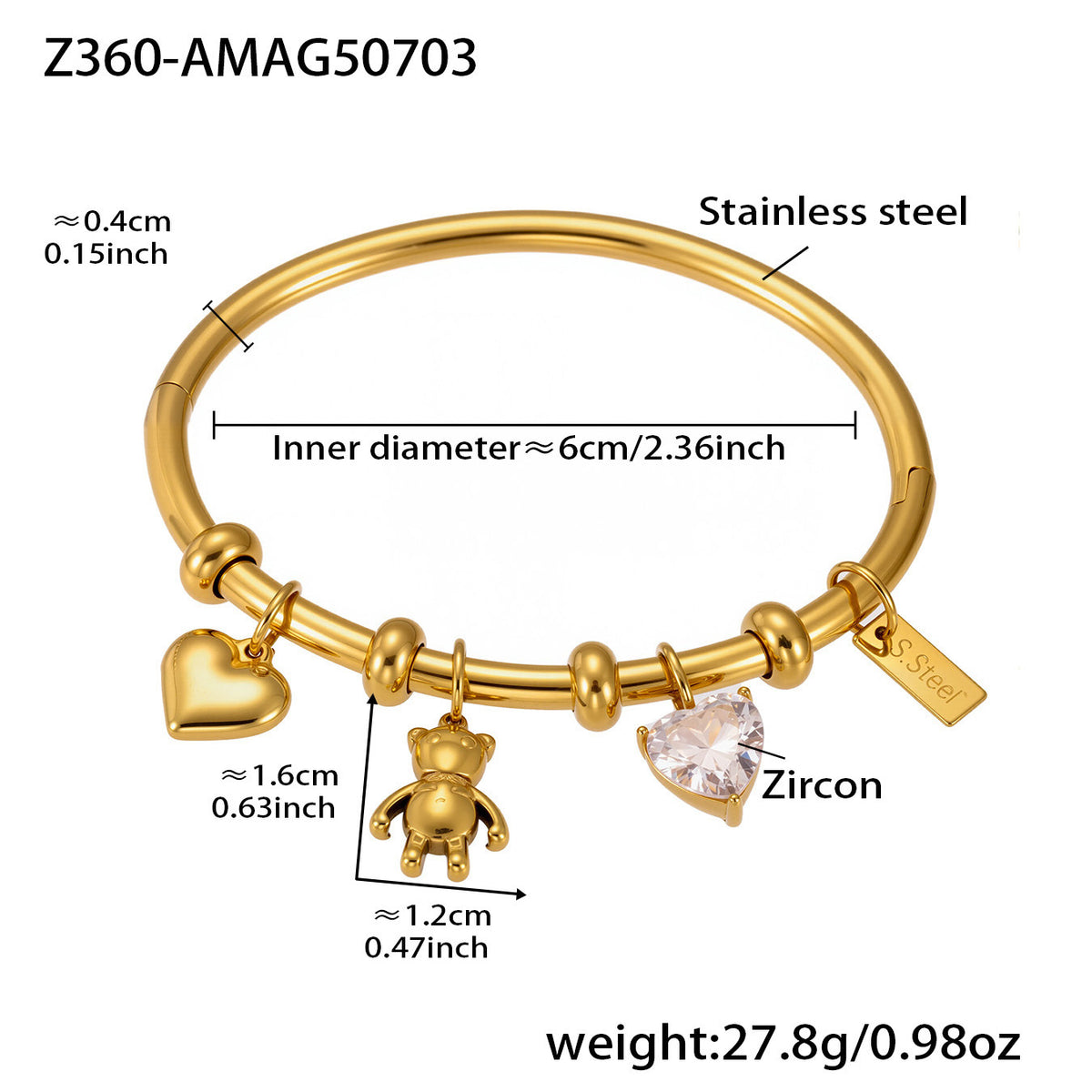 18K Gold-Plated Charm Bangle and Ring Designs