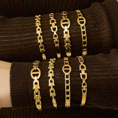 18K Gold-Plated Chain Detail Bangle Bracelet